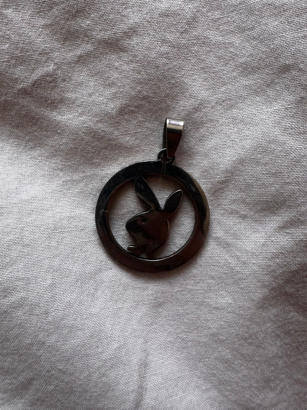 Playboy Y2K Minimalist Bunny Pendant Necklace Silver Tone Round Charm